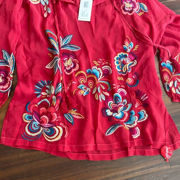 New Johnny Was Zadonia Floral Tassel Tie Blouse - Picture 5 of 16